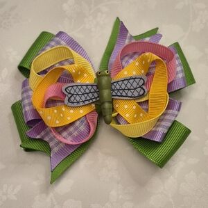 Colorful Dragonfly Charm Hair Bow Spring Summer Green Lavender Yellow Pink